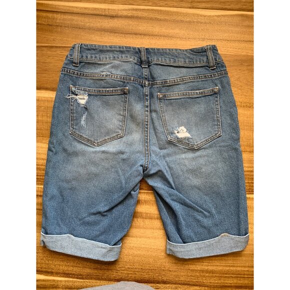 Faded Glory Womens Distressed Denim Bermuda Shorts Rolled Hem Blue Jeans Size 4 - Picture 4 of 12